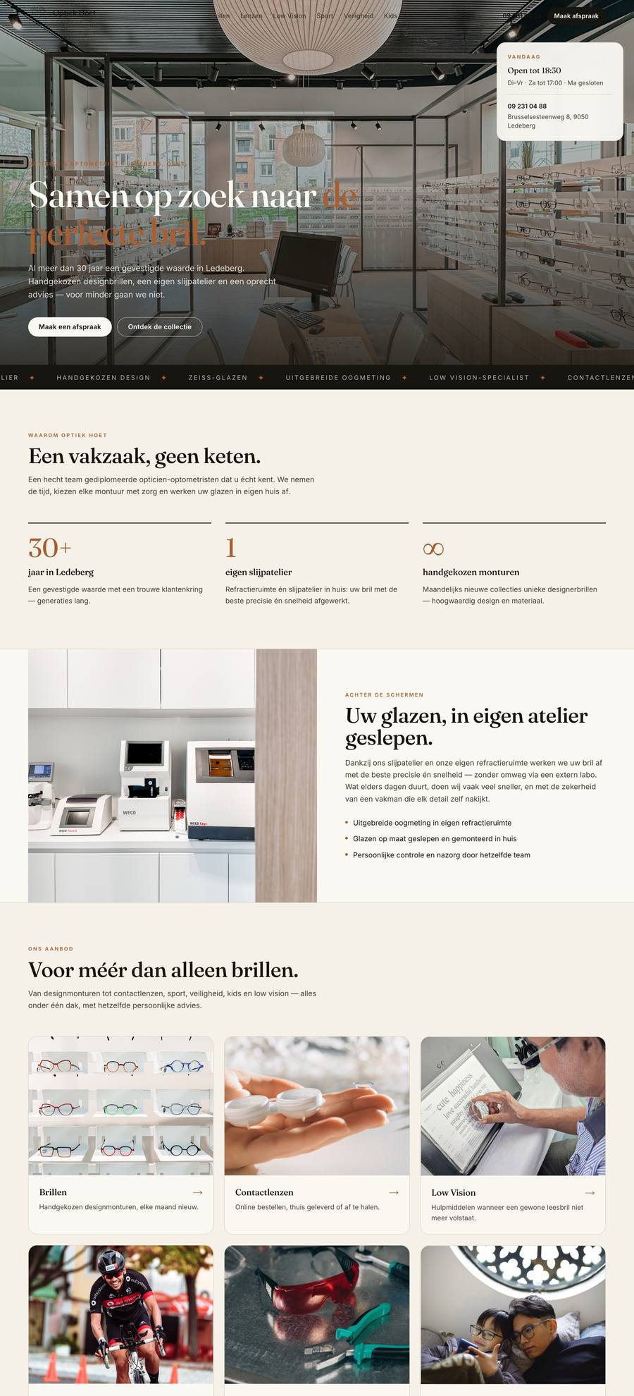 Optiek Hoet — Home (desktop), rebuilt